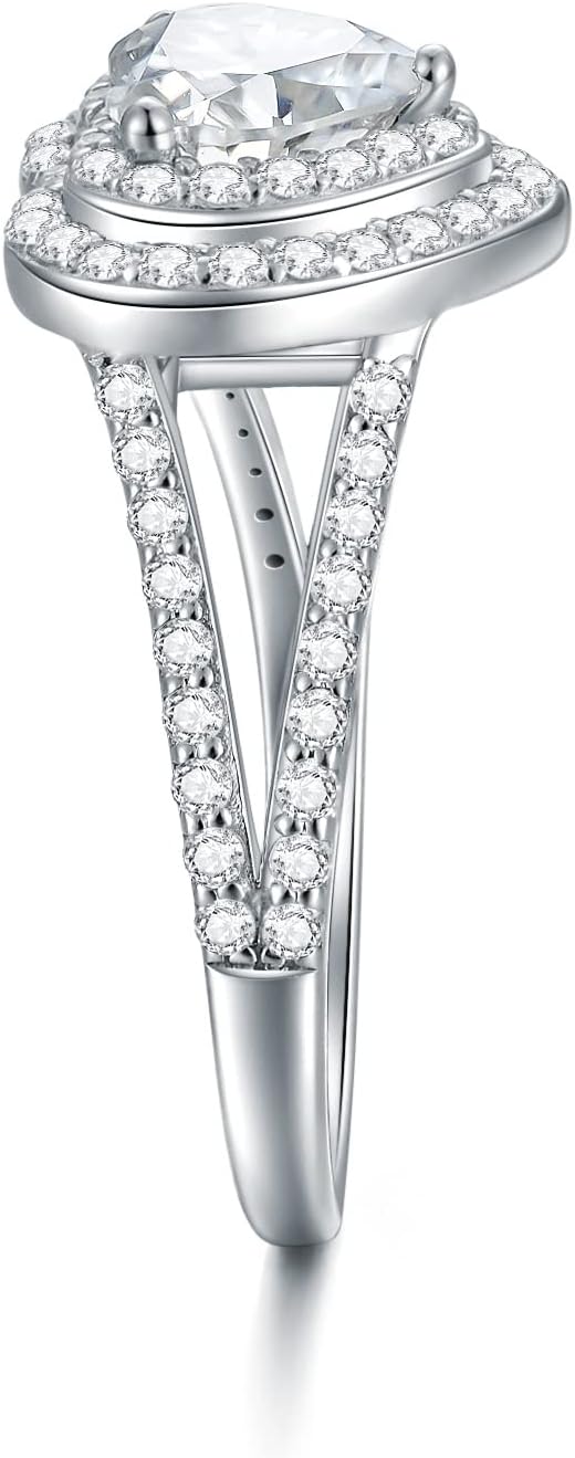 2.8 Carat (ctw) Heart-Cut Halo Moissanite Engagement Rings for Women, Customizable Sterling Silver, 10k gold, 14k gold, 18k gold