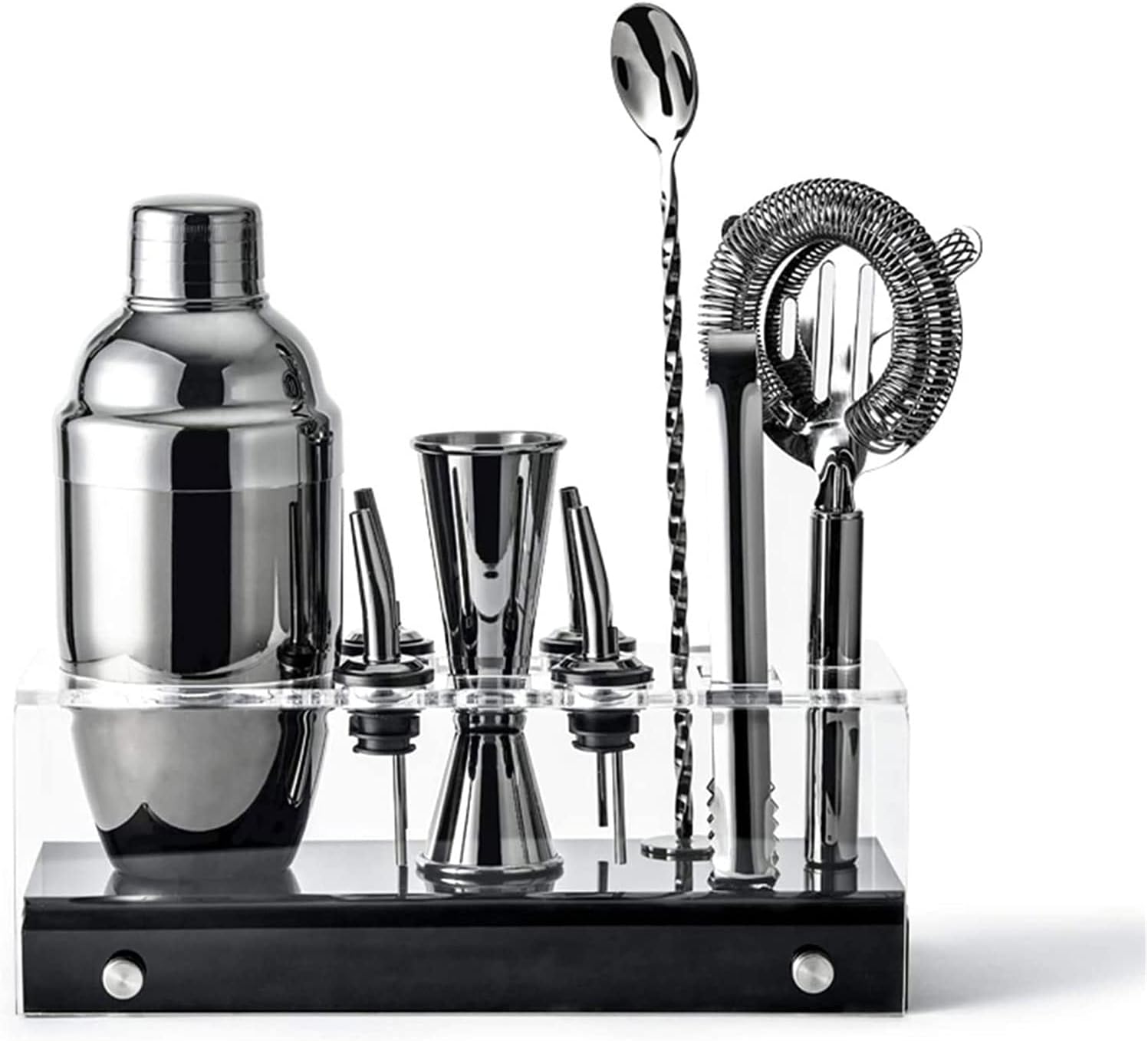 Cocktail Shaker Set with Stand-10 Pcs Stainless Steel Bartender Kit with Acrylic Base Includes Shaker Shaker Set for Mixing (Color : A)