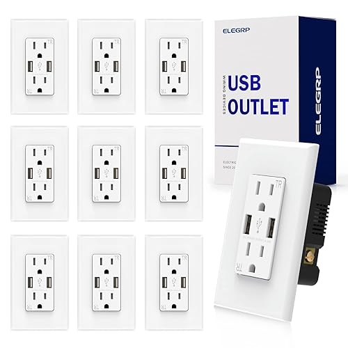 ELEGRP Receptáculo de toma de pared USB con puertos USB duales de 4.0 A, receptáculo dúplex resistente a manipulaciones de 15 amperios, toma de