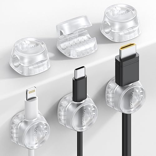 Paquete de 6 organizadores de cables, accesorios de escritorio de oficina, clips transparentes para organización de cables de Lamicall para el