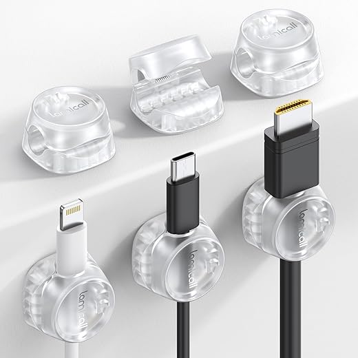 6Pack Cord Organizer, Office Desk Accessories - Lamicall Clear Cable Management Clips, Home Workspace Chritsmas Organizati