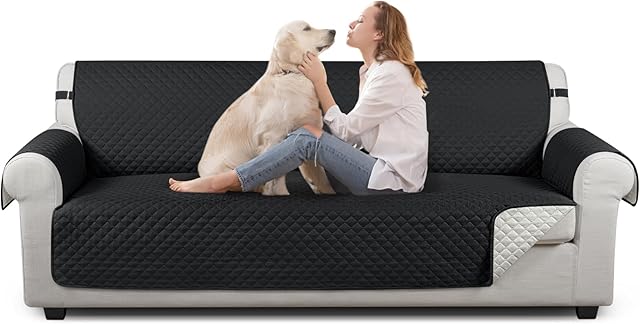 TAOCOCO Settee Covers,Sofa Covers 4 Seater,Large Sofa Slipcovers,Pet Couch Covers,Non Slip Sofa Covers,Washable Sofa Protectors for Dogs(Black)