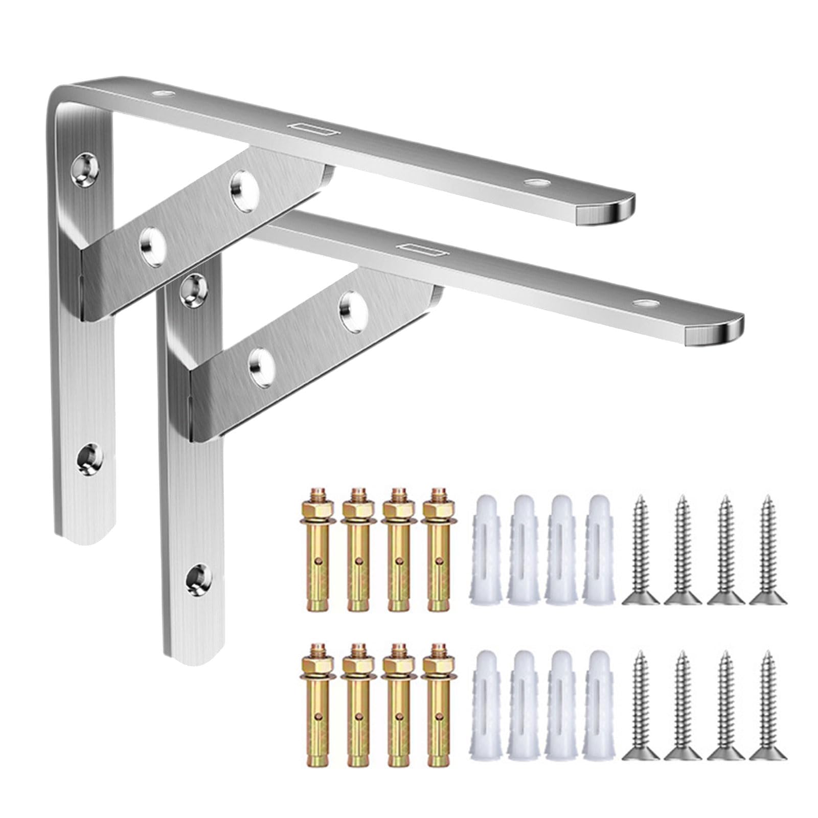 2Pcs High Strength Triangular Shelf Brackets, Stainless Steel Wall Mounted Supports for Garage & Kitchen Shelves Benches Table Shelf Brackets Hardware