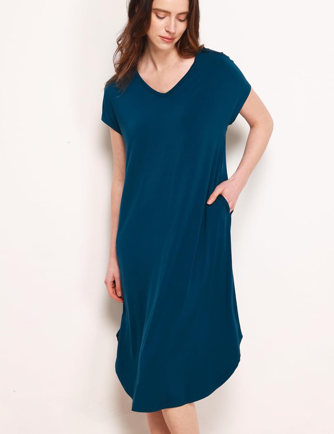 GYS Premium Bamboo Viscose Women's Nightgowns Short Sleeve V Neck Summer Pajama Dress - Image 2