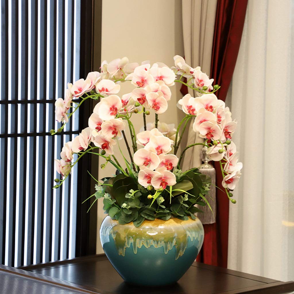 SDdPulse Künstliche Kunstblume, groß, künstliche Phalaenopsis-Blumenarrangement, künstliche Orchidee mit Keramikvase für Party, Heimdekoration, Zuhause, Büro, Küche, Schlafzimmer, Lila