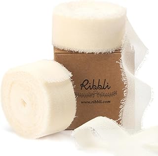 Ribbli Ivory Chiffon Ribbon 1 Inch x 20 Yard Handmade Fringe Chiffon Silk Ribbon Ivory Ribbon for Gifts Wrapping, Wedding Invitations, Bridal Bouquets, Flower Arrangement