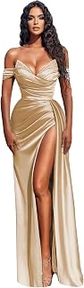 Prom Dresses Satin Ball Gown 2025 Off Shoulder Mermaid Long Slit Beaded Formal Evening Party Bridesmaid Gowns for Women