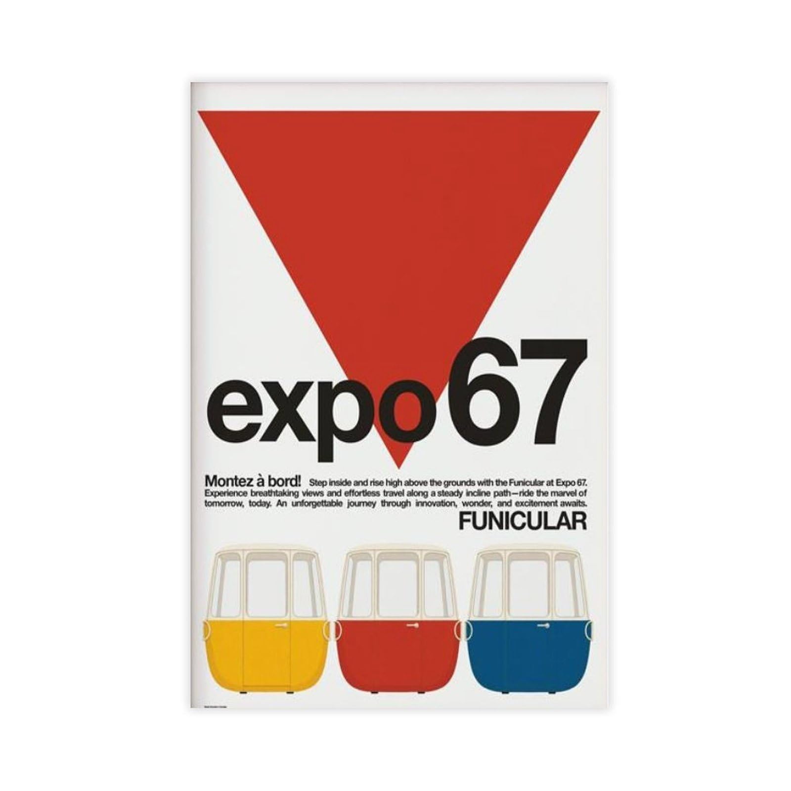 GJtyRFH Expo 67 Funicular Cable Car Montreal Canada Mid Century Modern Typography Canvas Art Wall Decor Posters Home Bar Restaurant Garage Cafe Logo Gift 24" L X 36" W