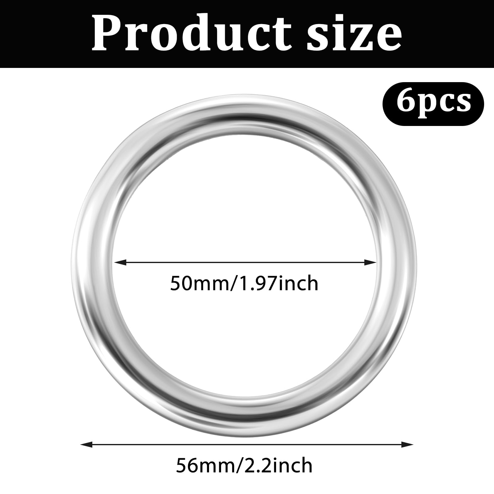 FdcLixuvol 6 Pcs Metal O Rings 2 inch Stainless Steel Round Buckles Multi-Purpose Welded Rings Silver Metal Loop for Macrame Camping Belt Dog Leashes Hardware Crafts Project