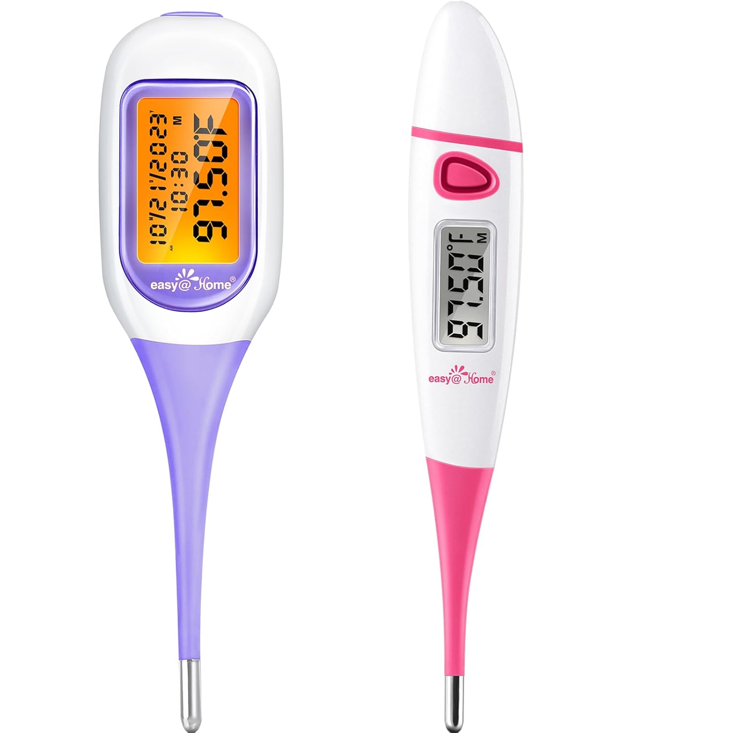 Easy@Home Basal Body Thermometer for Ovulation, 1/100th Degree High Precision, Accurate BBT Thermometer for Natural Ovulation Tracking by Premom APP, EBT-300 & EBT-018, Purple, Pink