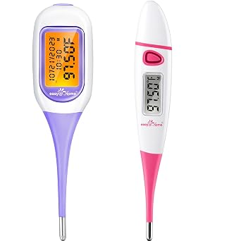Easy@Home Basal Body Thermometer for Ovulation, 1/100th Degree High Precision, Accurate BBT Thermometer for Natural Ovulation Tracking by Premom APP, EBT-300 & EBT-018, Purple, Pink