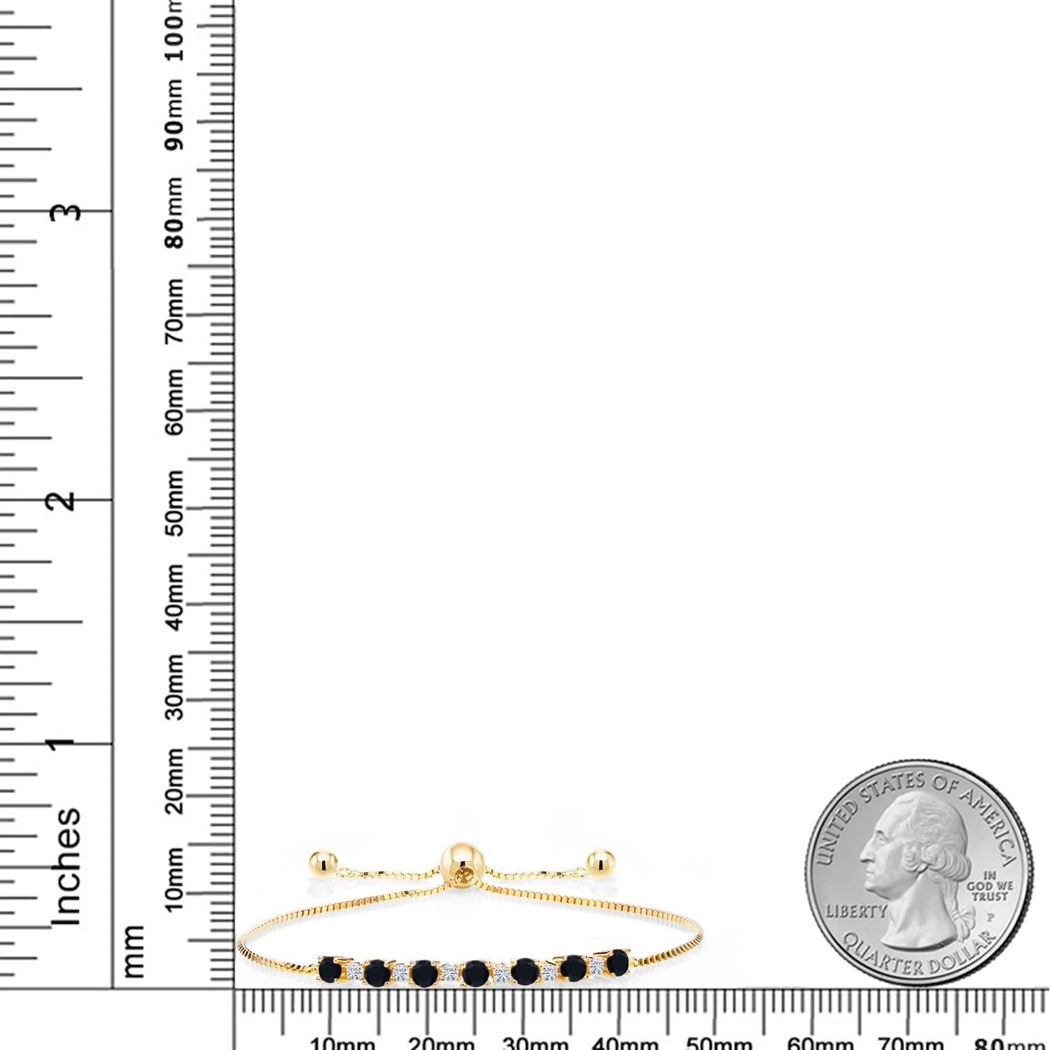 Gem Stone King 18K Yellow Gold Plated Silver Black Onyx and White Moissanite Tennis Bracelet For Women (0.82 Cttw, Gemstone Birthstone, Fully Adjustable Up to 9 Inch) - Image 2