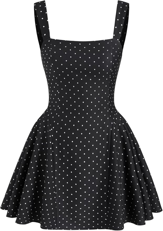 CIDER Womens Polka Dot Going Out Dress Cute Summer Date Night Square Neck Sleeveless Mini Dress at Amazon Women’s Clothing store