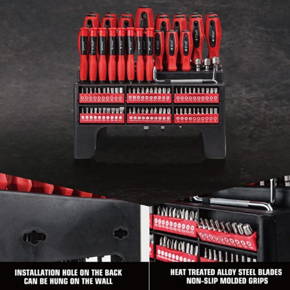 Juego de 100 Destornilladores Magnéticos para Uso Profesional con Soporte de Almacenamiento, Color Rojo