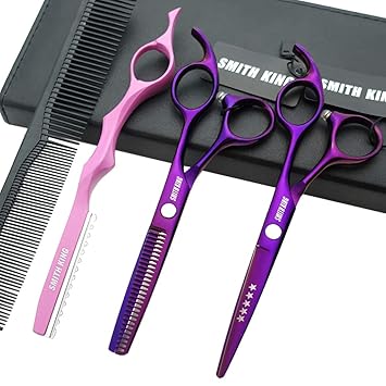 Smithking 5.5 Inches, Violet: 5.5 Inches Hair Cutting Scissors Set With Razor Combs Lether Scissors Case, Hair Cutting Shears Hair Thinning Shears For Personal And Professional (Voilet)