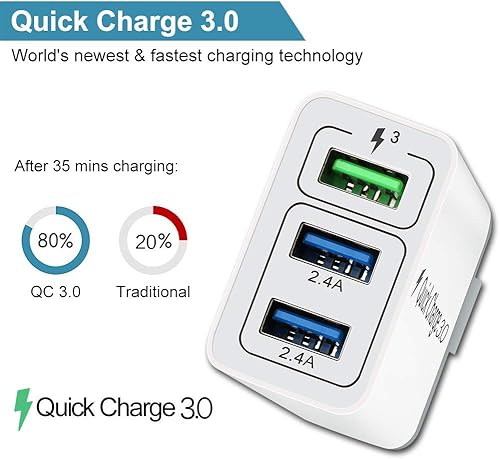 Miniatura 2 de Cargador de pared rápido QC 3.0 USB carga rápida 3 puertos Tablet iPad teléfono cargador adaptador viaje enchufe compatible iPhone XXsXS