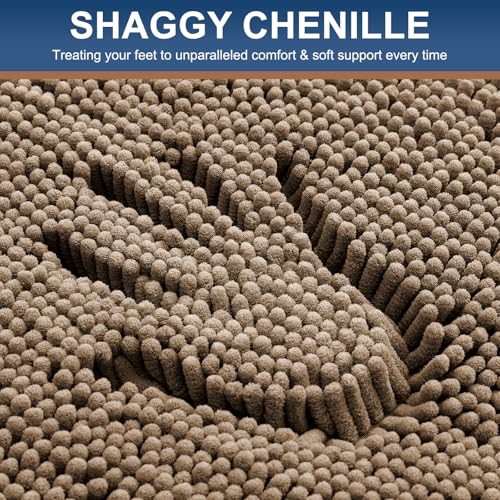 Smiry Luxury Chenille Bathroom Rugs 47x20, Extra Soft and Absorbent Shaggy Bath Mat, Machine Washable, Non-Slip Plush Carpet Runner for Tub, Shower, and Floor, Home Decor Accessories, Camel