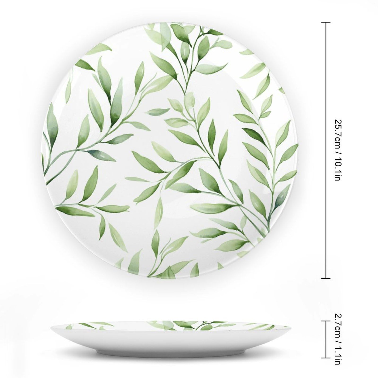 Piatti piani in ceramica con motivo stampato con foglie verdi, piatti decorativi in porcellana Bone China con espositore Ornamenti in ceramica artistica per decorazione da appendere alla parete,