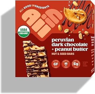All In Snack Bars Peruvian Dark Chocolate & Peanut Butter - Healthy Snack for Adults and Kids - Gluten Free - Organic - Non-GMO (12 Pack)