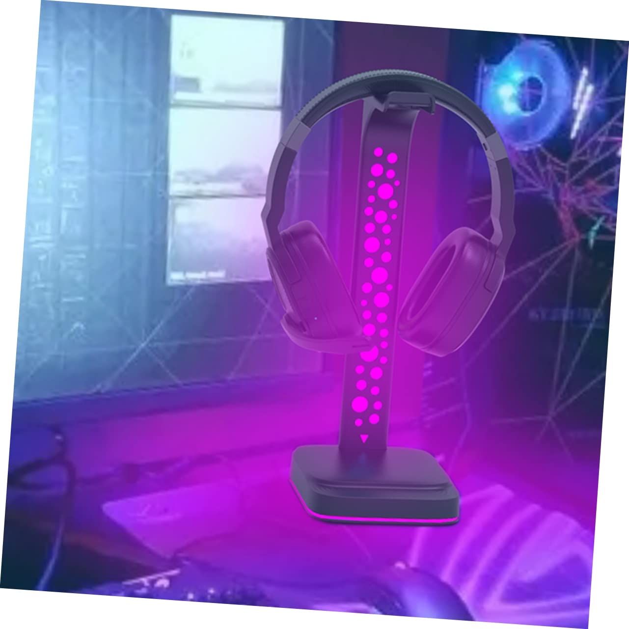 OSALADI Soporte para Auriculares Led RGB para Escritorio, Doble USB y Auxiliar 3.5 Mm, Accesorio De Gaming Multifuncional, Compatible Pc y Uso Diario, Color Negro