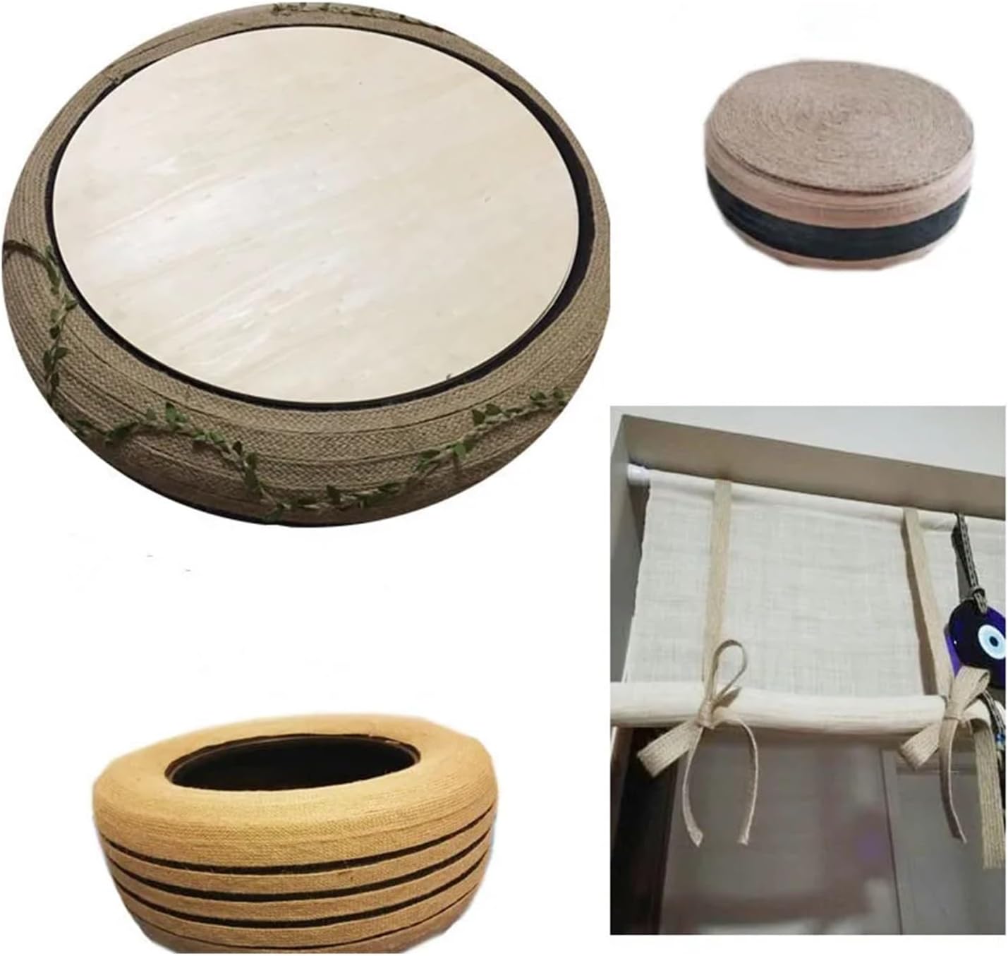 Handwoven Colorful Thick Flat Rope Vase, Decorative Hemp Rope, DIY Home Packaging Bottle, Wide Mixed Jute Ribbon(Hemp 10m)