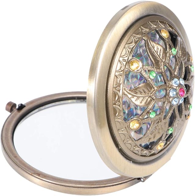 Artibetter Antique Pocket Mirror Round Folding Compact Mirror Double-sided Makeup Mirror for Woman Mother Kids Great Gift (Random Color)