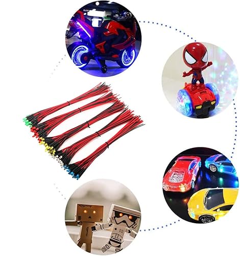 RUNCCI-YUN 100 Stück 3mm 3V-9V-12V LED diode,LED mit kabel 12v,modelleisenbahn h0 beleuchtung rc modellbauLED-Dioden Licht+ 100 Stück 3mm LED Montageringe Plastik (Rot, Gelb, GRÜN, Weiß, Blau)