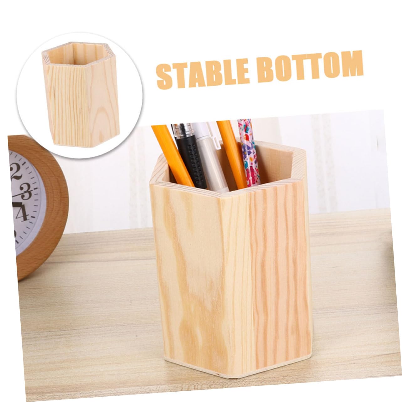 TOPBATHY 4 Set Barile Di Stoccaggio in Legno Portapenne Esagonale Portapenne Per La Casa Tazza Di Matita Geometrica Contenitore Quadrato Per Penne Porta Penna Khaki Di Legno 4 Pezzi * 4