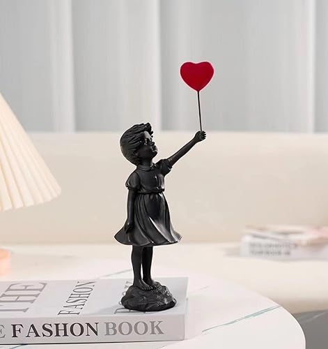 Miniatura 2 de Estatua de niña de globo volador, figura de resina, escultura artesanal, esculturas de arte moderno para decoración del hogar, tema anti-guerra