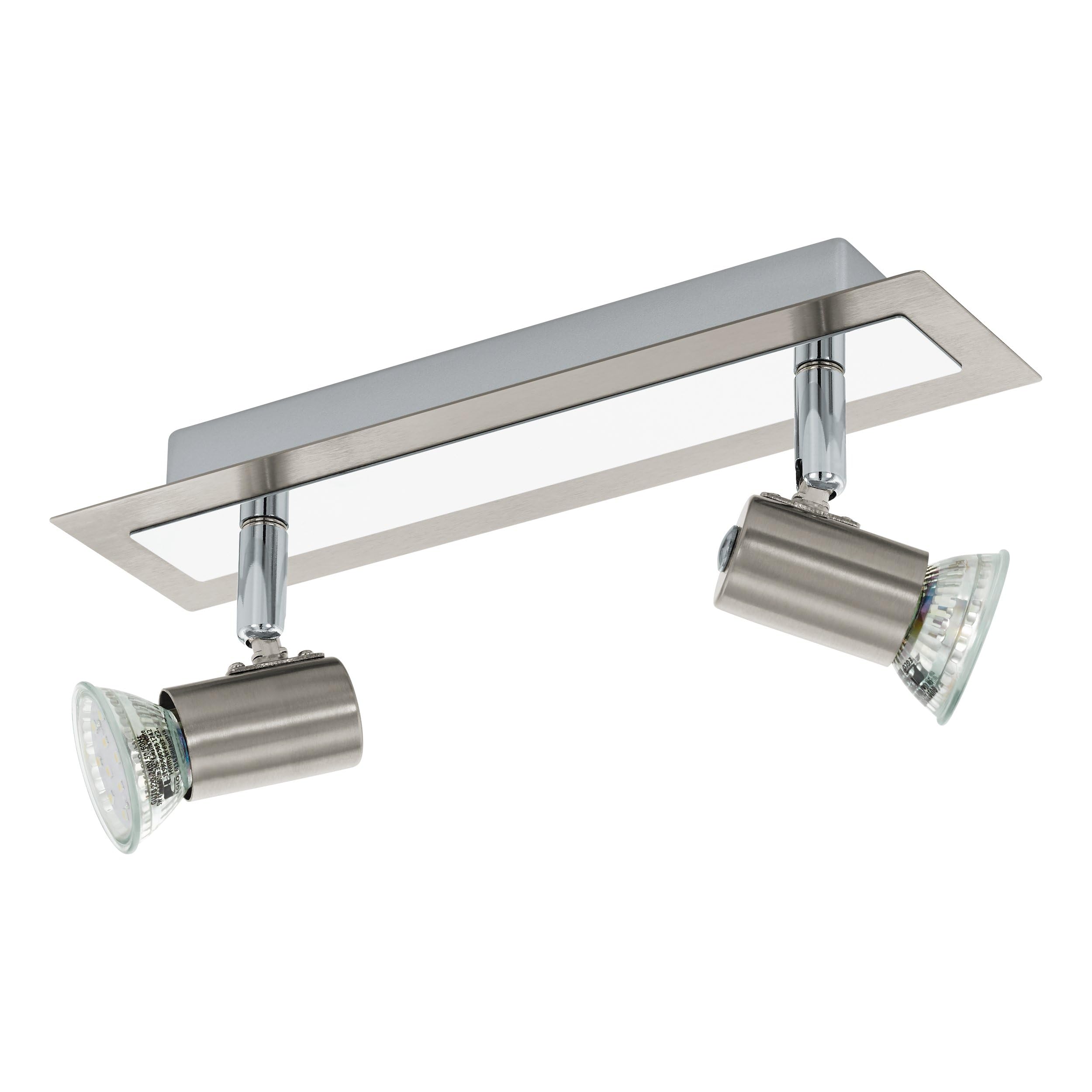 Eglo LED Ceiling Lamp Rottelo, 2-Light Ceiling Spotlight, Metal Ceiling Fixture, Living Room lamp in Matte Nickel, Chrome, Spots with GU10 Bulbs, Warm White