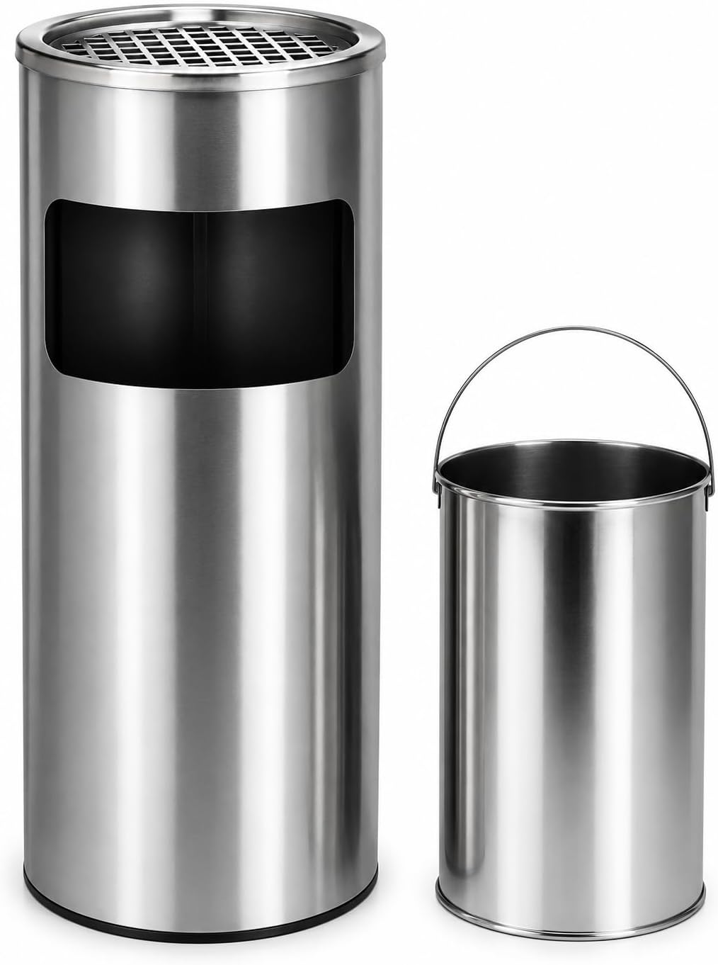 โ Stainless Steel Outdoor Trash Can with Lid, Commercial Waste Bin, Silver Garbage Can for Hotel Lobby, Office, Shopping Mall, Restaurant, Park, Garden & Public Areas