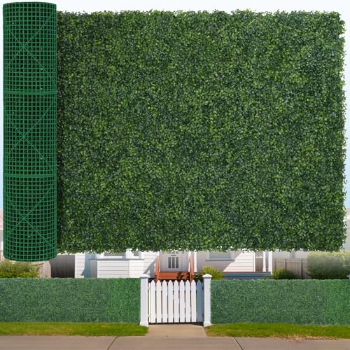 Artificial Boxwood Roll, 48x120 in(40 sqft) UV-Anti Faux Ivy Hedge Grass Wall Panels for Patio and Balcony Privacy, Fake Greenery Backdrop Decor for Fence, Garden, Backyard