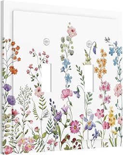 Rustic Wild Floral Vintage Watercolor Flower Double Toggle Light Switch Cover Decorative 2 Gang Wall Plate Electrical Switchplate Faceplate for Bathroom Kitchen Decorate Accessories