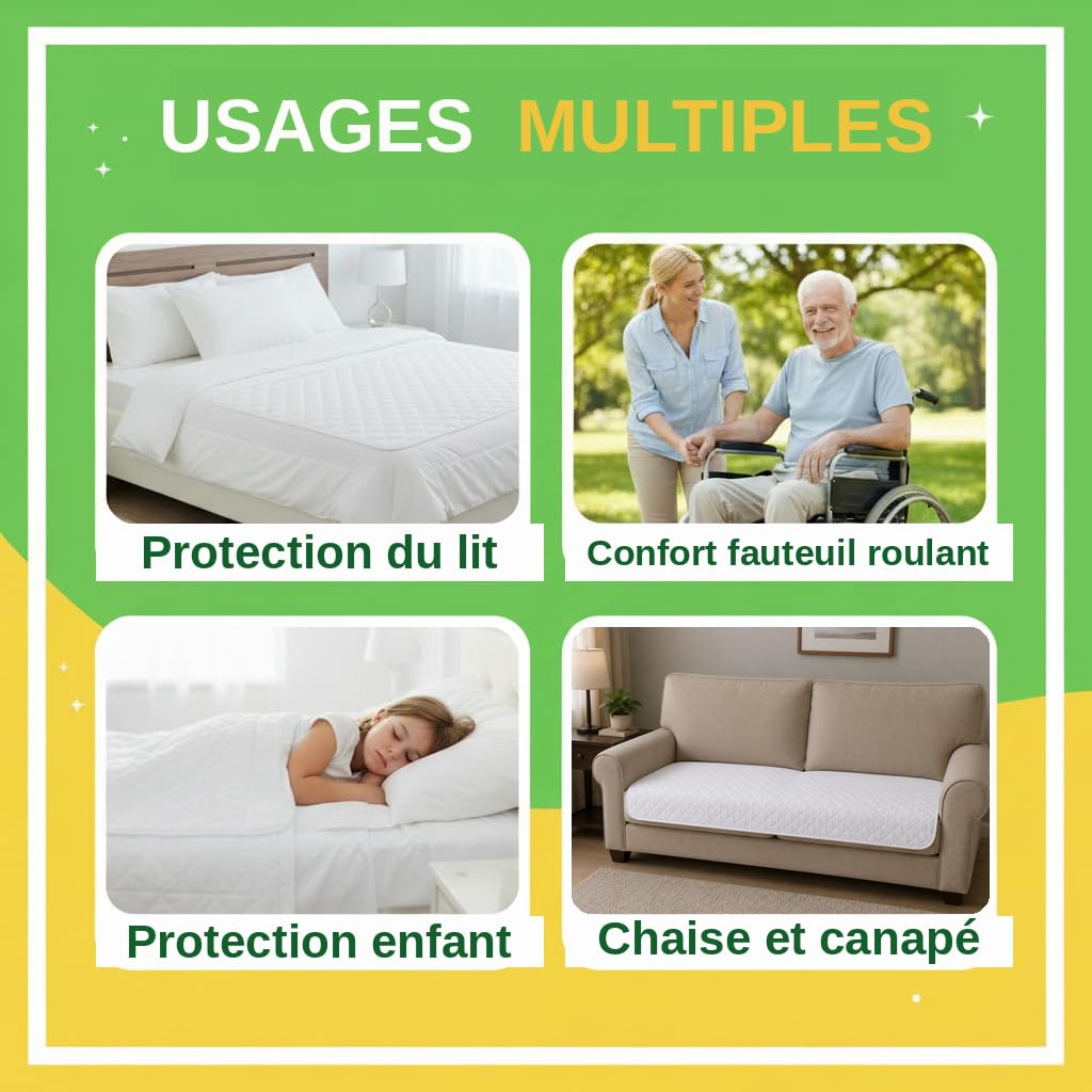 Lot de 2 alèses lavables et imperméables | Surmatelas imperméable antidérapant, lavable en machine jusqu'à 300 fois, 132,1 x 86,4 cm