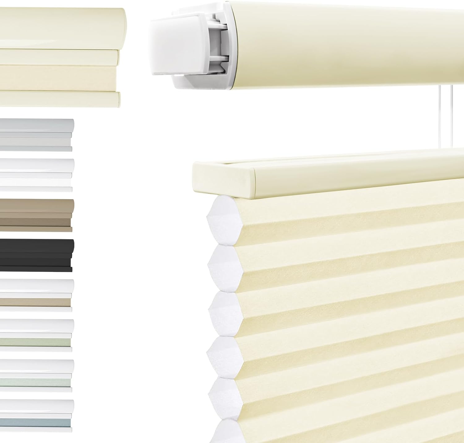 Top Down Bottom Up Cellular Blinds for Indoor Windows 1.5’’ No Drill Honeycomb Shades TDBU Cordless Safety Window Shade,Light Filtering Light Yellow,36'' W x 56'' H