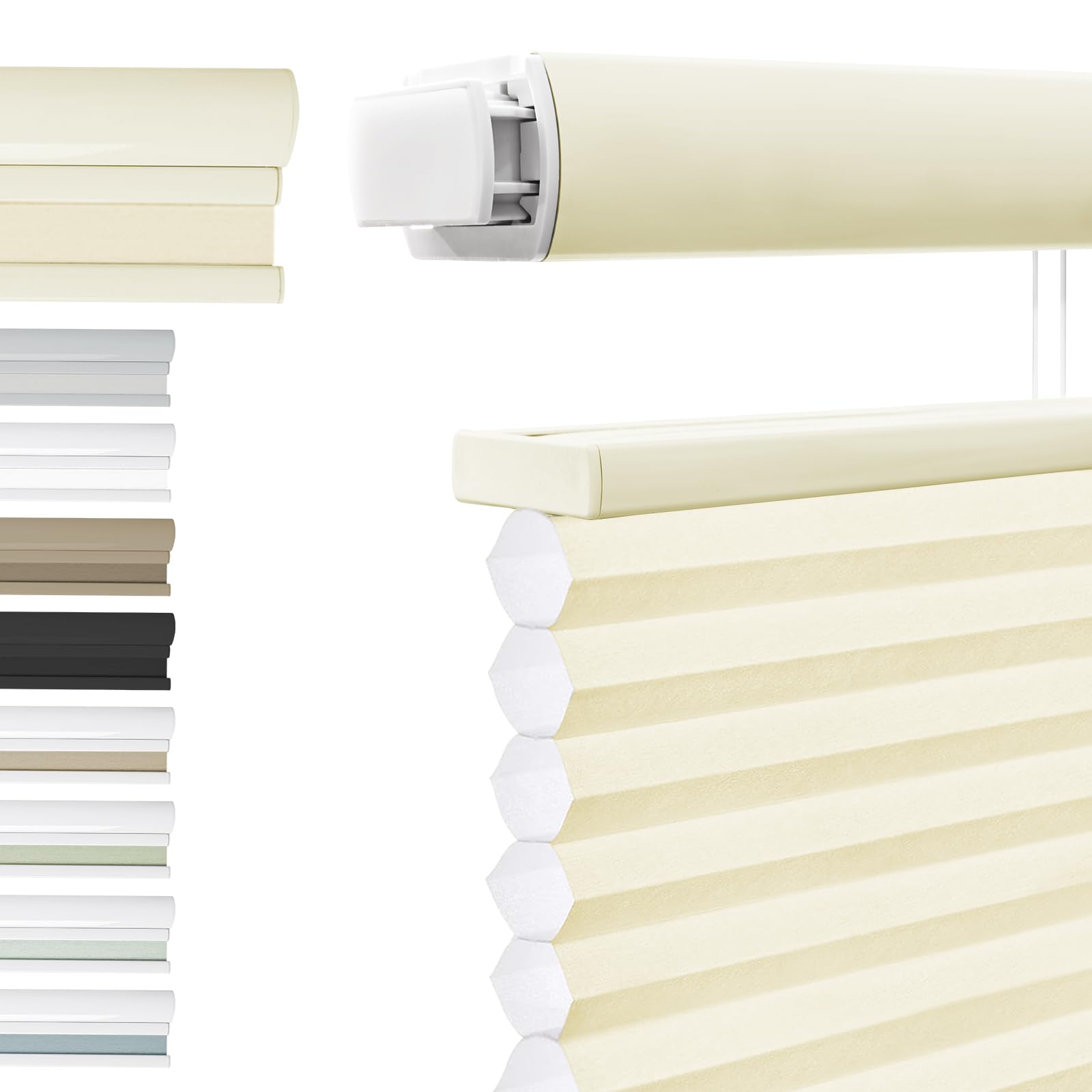 Luxevoir Panoramix Top Down Bottom Up Cellular Blinds No Drill No Tools Custom Cordless Honeycomb Shades for Window Privacy Blinds Window Treatment(Light Filtering Beige,73cm W x 120cm H)