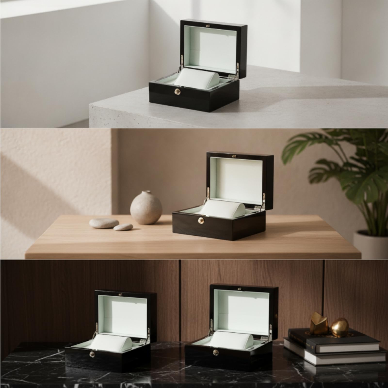 Caja para Reloj Estuche Organizador Vitrina Joyero con Almohadilla Extraíble en MDF Lacado y Forro de Terciopelo Cierre de Botón Adecuada para Regalo Oficina Dormitorio Vitrina de Colección