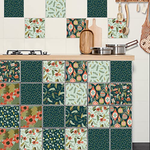 Azulejos Adhesivos Cocina 10x10 cm Hojas Verdes Y Naranjas Vinilos Baño Azulejos Impermeable Azulejos Adhesivos Baño Vinilo Pared Decoración de Muebles Azulejos Adhesivos (10 Piezas)
