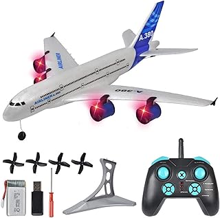 AFEBOO Rc Plane, 3-Channel Rc Plane Ready to Fly, Foam Entry-Level Glider for Beginners, with Gyro Stabilization System, One-Button Aviation, Children's Toy with LED Searchlight