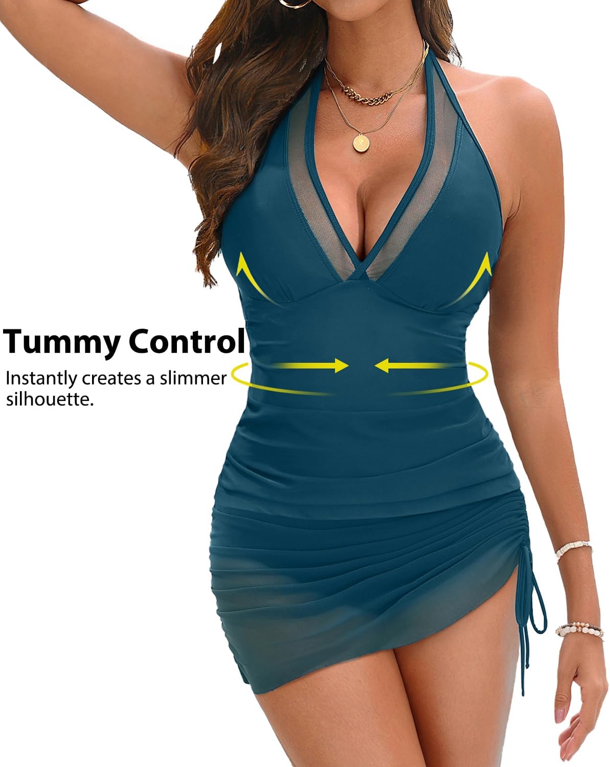 Tankini Bathing Suit for Women - Two Piece Swimsuit with Skirt Tummy Control Swimwear Halter Mesh Swim Dress 2025 - Image 4
