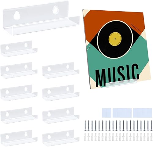 Paquete de 10 estantes de discos de vinilo transparente para montaje en pared, soporte para discos de acrílico para exhibir tu lectura diaria de LP disponible en Yaxa Venezuela