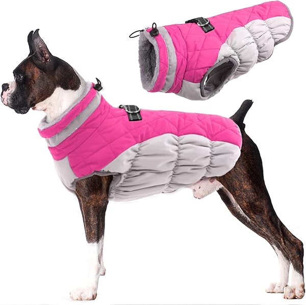 Lelepet Dog Coat Warm Dog Winter Coat Waterproof Dogs Jacket with Harness Built in Reflective Pet Fleece Vest Zip-Up Cold Weather Coats for Large Dogs Turtleneck & Windproof Coats Boston Terrier L - 1