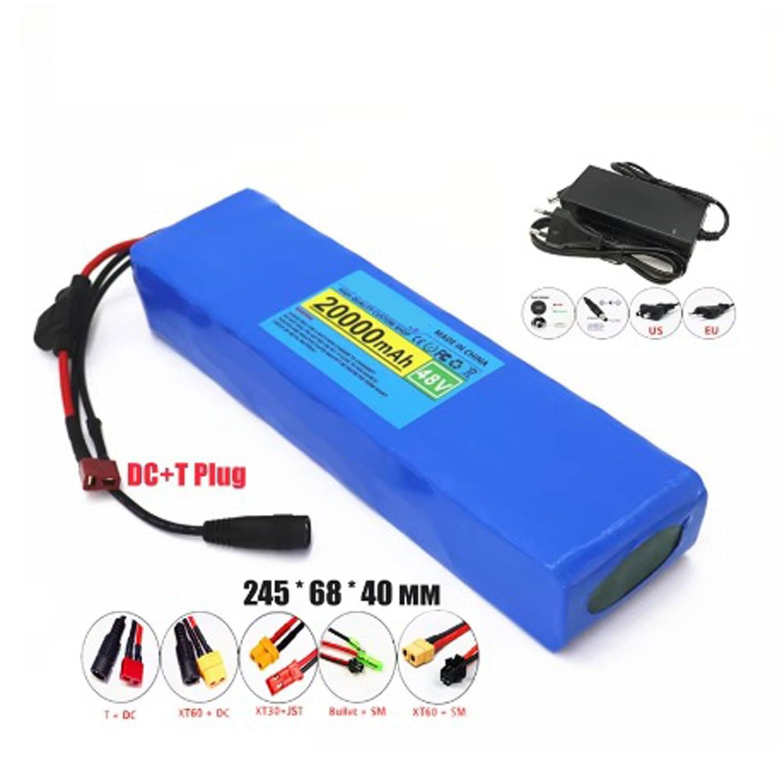 Batería Bicicleta Eléctrica 48V 20Ah Ebike Batería PVC Impermeable 13S2P Batería De Alta Potencia con Cargador Y BMS para 50W-350W Motores Eléctrica Scooter 48V 20Ah,XT60+SM