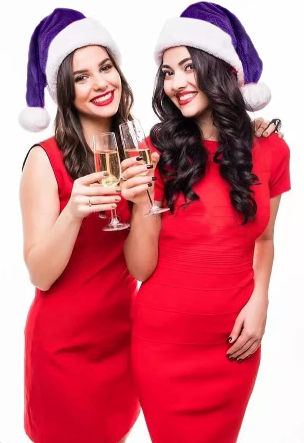 Plush Christmas Purple Santa Hat for Adults, Plush Purple Velvet Xmas Hat for Women Men Holiday New Year Party Supplies - Image 4