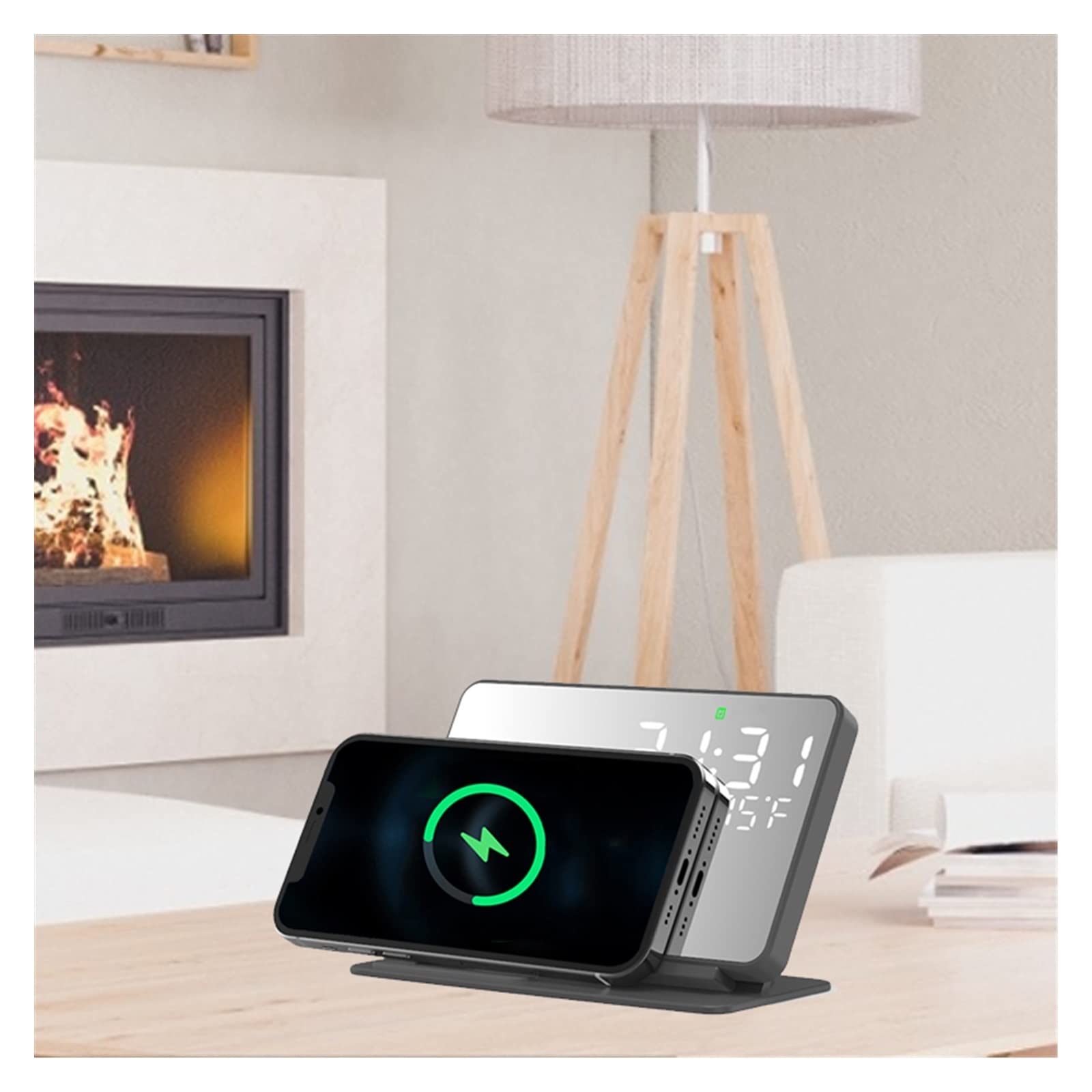 Caricatore Senza Fili, Caricabatterie wireless 4 in 1 for telefono Sveglia digitale LED da tavolo a ricarica rapida Dock Station da 15 W Stazione Di Ricarica Wireless