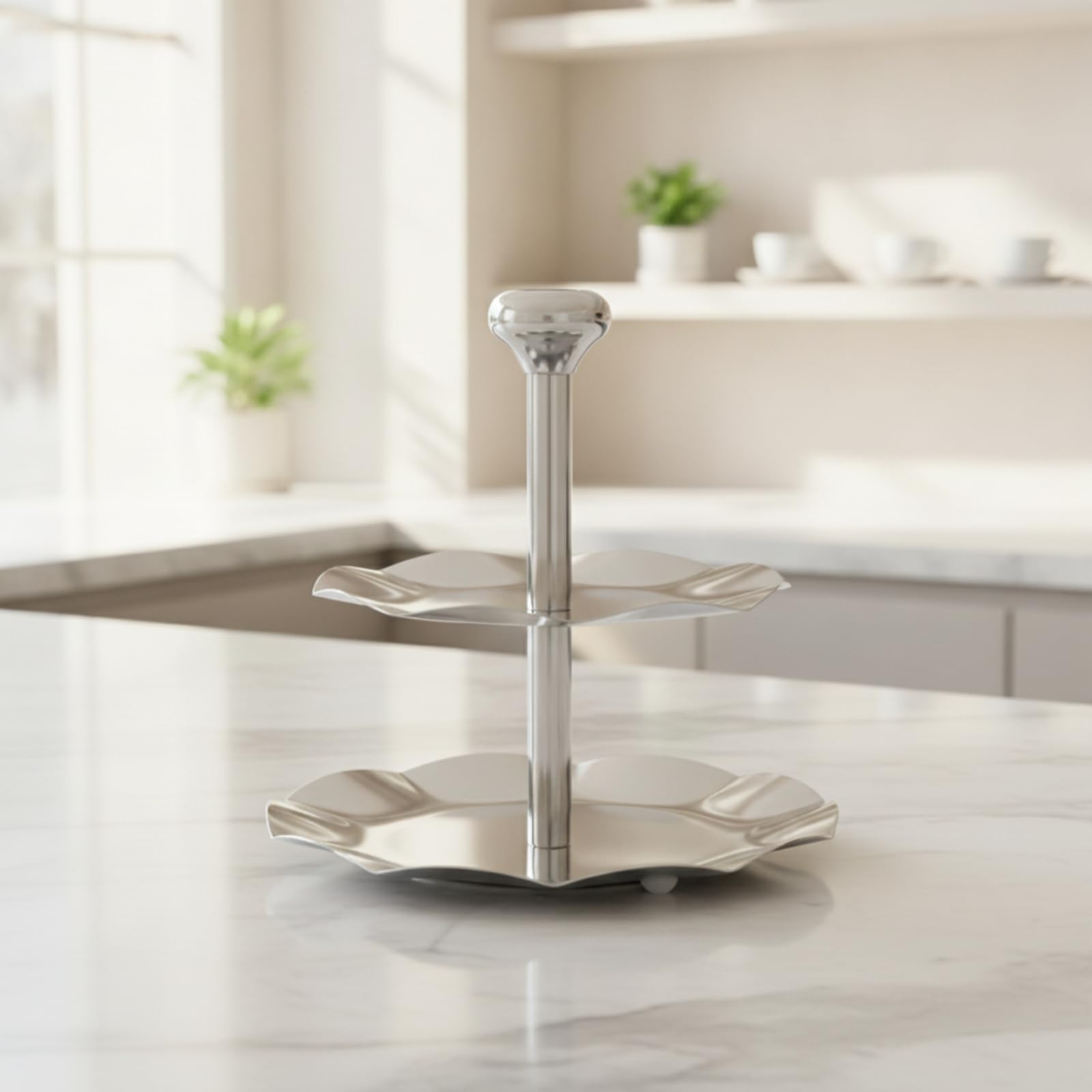 B Baosity Expositor Dos Niveles | Platos con Bor Ondulado, Soporte para Magdalenas, con Asa, Vajilla, Fiestas, Cafeterías, Hoteles, organizadores, Reposteros