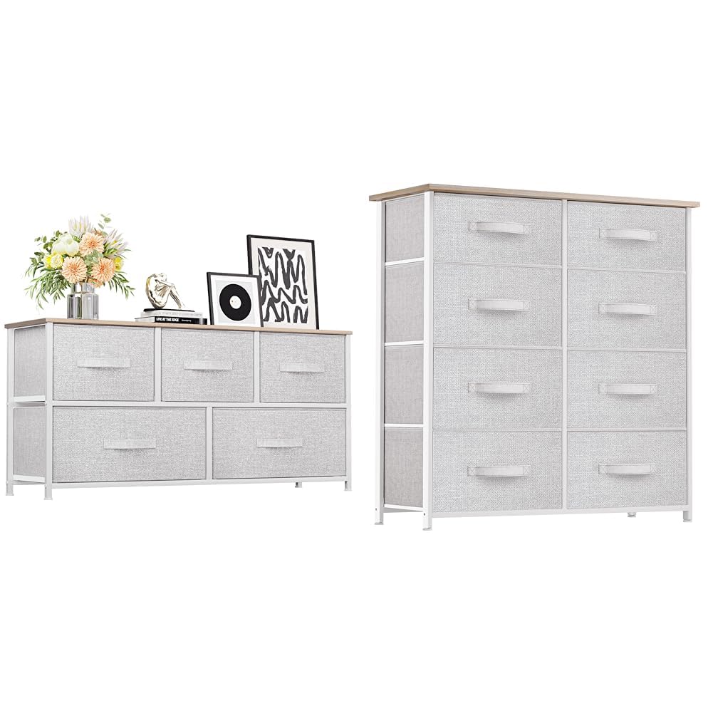 YITAHOME 5 Drawer Dresser & 8 Drawer Storage Tower Bundle - Fabric Storage Organizers with Metal Frames and Wooden Tops