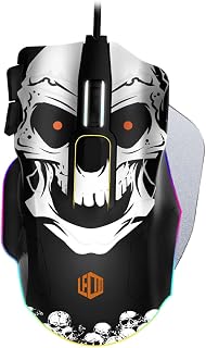 Lecoo MG1102 Kablolu RGB LED Aydınlatmalı 8200DPI 10 Makro Tuşlu Kuru Kafa Desenli Win Mac Gaming Optik Mouse ve Mouse Pad Siyah