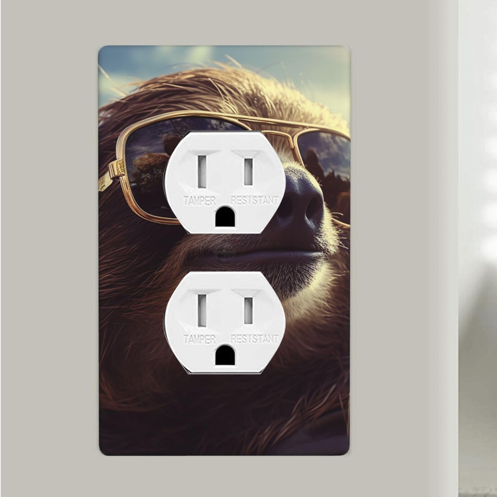 Sloth with Sunglasses Duplex Receptacle Outlet Covers, 1-Gang Standard Size Wall Plates Unbreakable Polycarbonate Electrical Switchplate Cover Faceplate for Bathroom Kitchen Decor