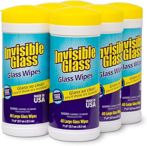 Invisible Glass 90160-6PK 40 toallitas de limpieza de vidrio sin pelusas, perfectas para espejos, ventanas, parabrisas para el hogar, automóvil y